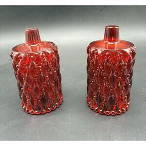 Homco? Diamond Point Quilt Ruby Red Votive Candle Holder - Set of 2 Vintage MCM